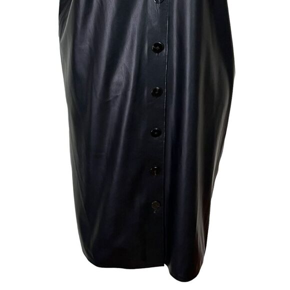 Theory Faux Leather Shift Dress Button Front Black Knee Length Women’s Size P - Picture 4 of 12